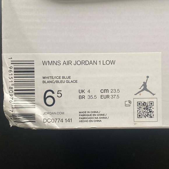 Nike Air Jordan 1 Low White/Ice Blue Women’s Size 6.5 - Picture 12 of 12